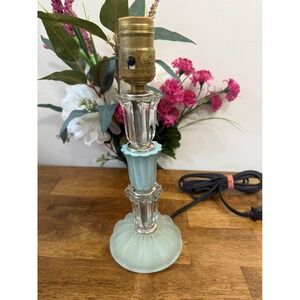 Vintage Art Deco‎ Frosted Glass Table Lamp Blue and Clear Glass Brass Fittings